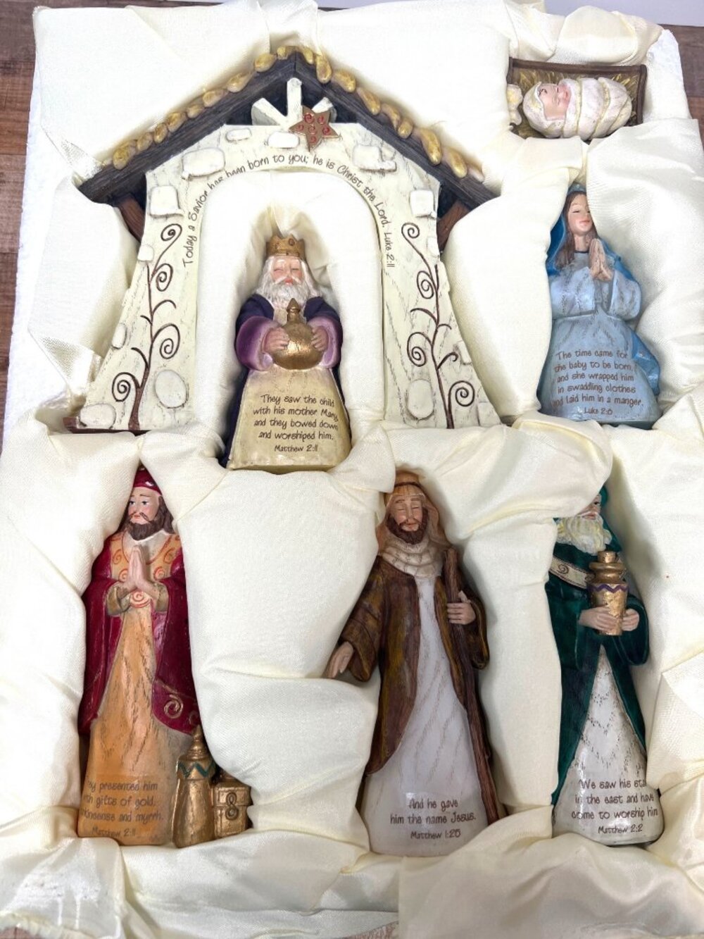 Holiday Time Nativity Inspirational Set With Figures & Bible Verses - 7 Pieces